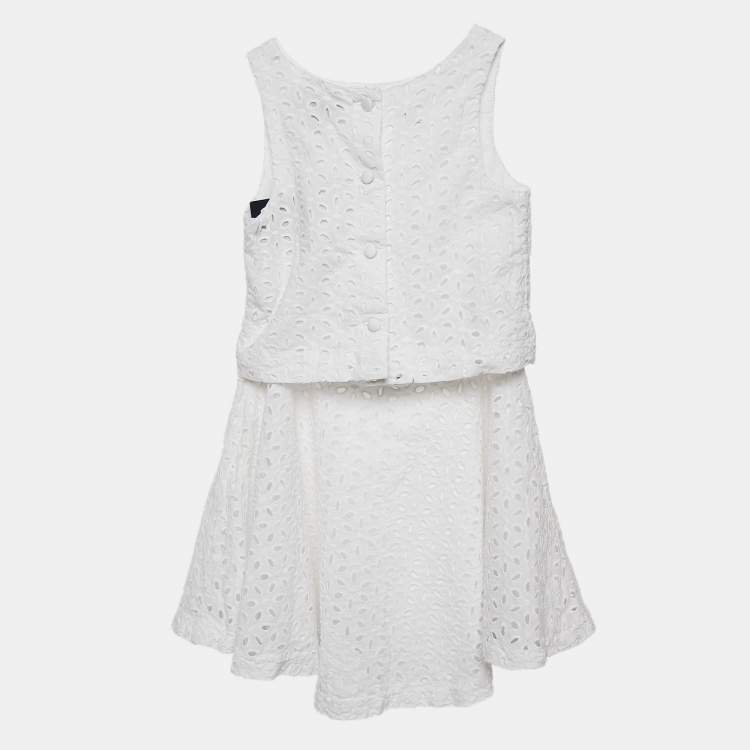 Pre Owned Polo Ralph Lauren Kids White Broderie Anglaise Cotton Skirt and Top Set 6 Yrs 