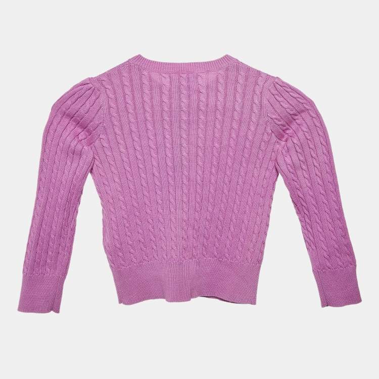 Pre Owned Polo Ralph Lauren Purple Mini Cable Knit Button Front Cardigan 3 Yrs