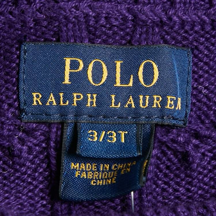 Pre Owned Polo Ralph Lauren Kids College Purple Cotton Cable Knit Sweater 3 Yrs