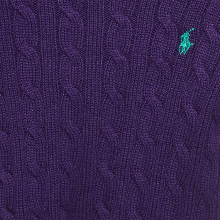 Pre Owned Polo Ralph Lauren Kids College Purple Cotton Cable Knit Sweater 3 Yrs