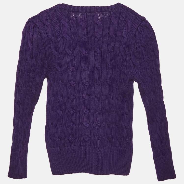 Pre Owned Polo Ralph Lauren Kids College Purple Cotton Cable Knit Sweater 3 Yrs