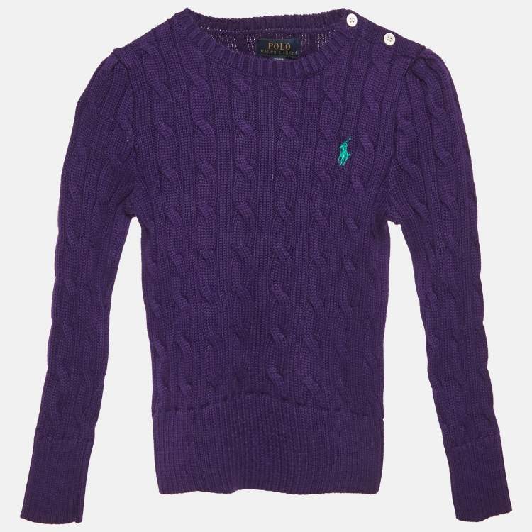 Pre Owned Polo Ralph Lauren Kids College Purple Cotton Cable Knit Sweater 3 Yrs