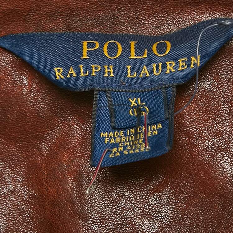 Pre Owned Polo Ralph Lauren Kids Brown Leather Zip-Up Jacket XL/18 Yrs