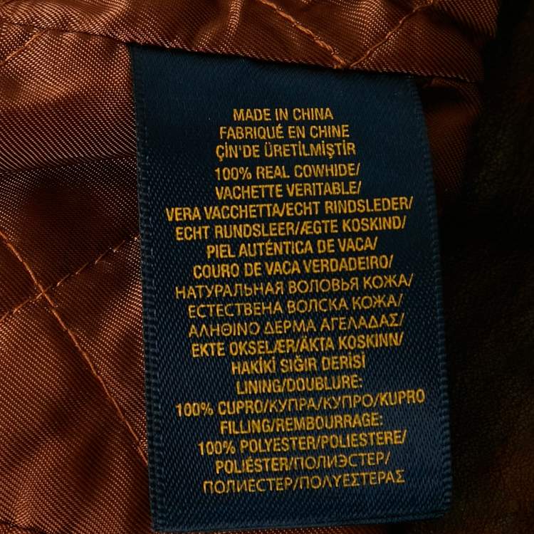 Pre Owned ستايل جاكيت جلد بني من بولو رالف لورين كيدز بسحّاب مقاس كبير/ 12-18 سنة