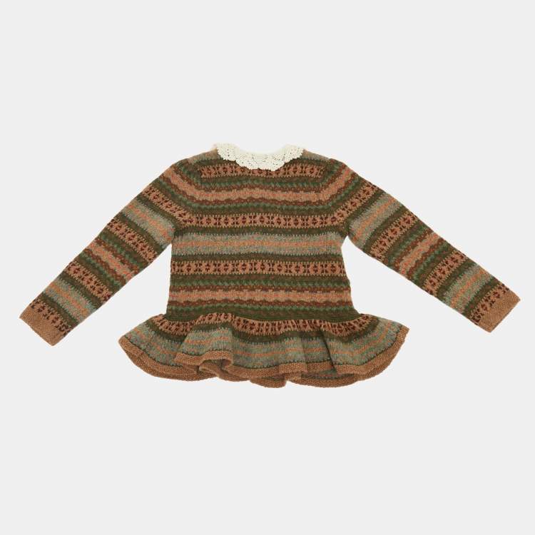 Pre Owned Polo Ralph Lauren Kids Brown Fairisle Crochet Collar Sweater 4Yrs