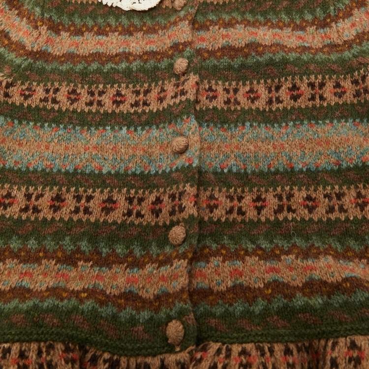 Pre Owned Polo Ralph Lauren Kids Brown Fairisle Crochet Collar Sweater 4Yrs