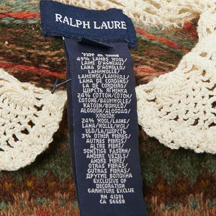 Pre Owned Polo Ralph Lauren Kids Brown Fairisle Crochet Collar Sweater 4Yrs