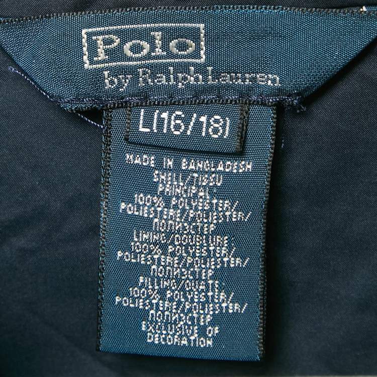 Pre Owned Polo Ralph Lauren Navy Blue Quilted Zip Front Jacket L /16-18 Yrs