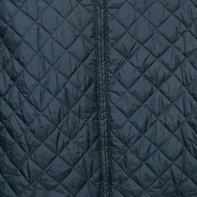 Pre Owned Polo Ralph Lauren Navy Blue Quilted Zip Front Jacket L /16-18 Yrs