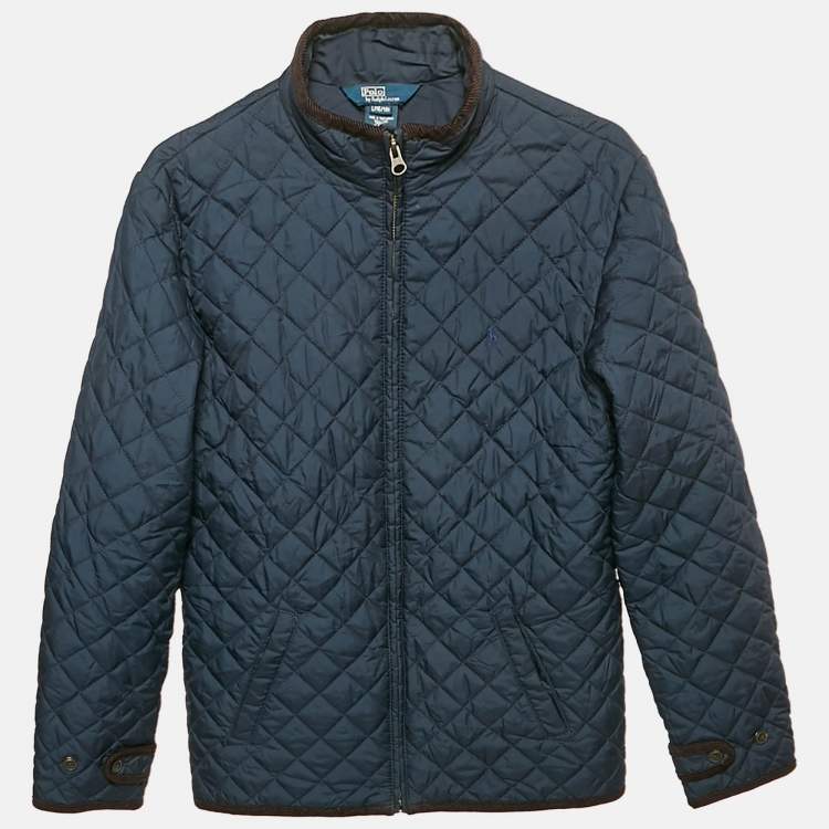 Pre Owned Polo Ralph Lauren Navy Blue Quilted Zip Front Jacket L /16-18 Yrs