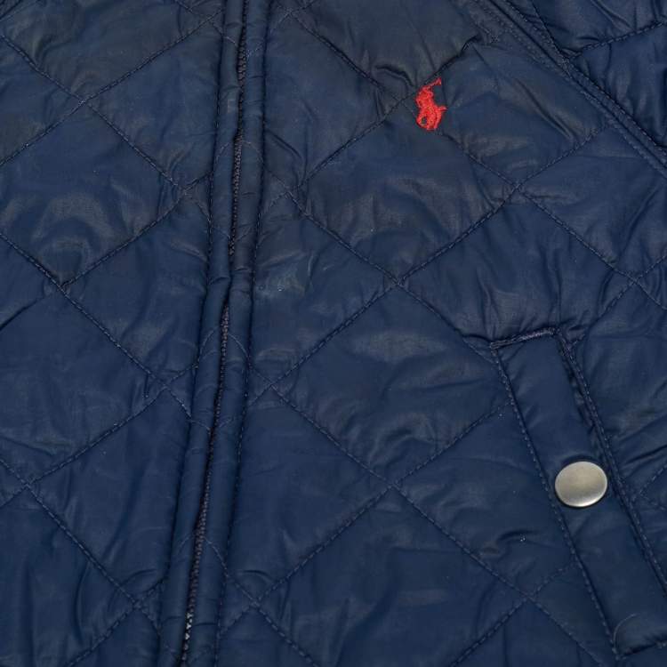 Pre Owned Polo Ralph Lauren Navy Blue Quilted Synthetic Zip Front Jacket 2T