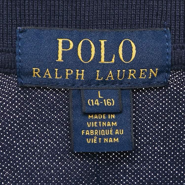 Pre Owned Polo Ralph Lauren Kids Navy Blue Embroidered Crest Cotton Polo T-shirt L (14-16) Yrs