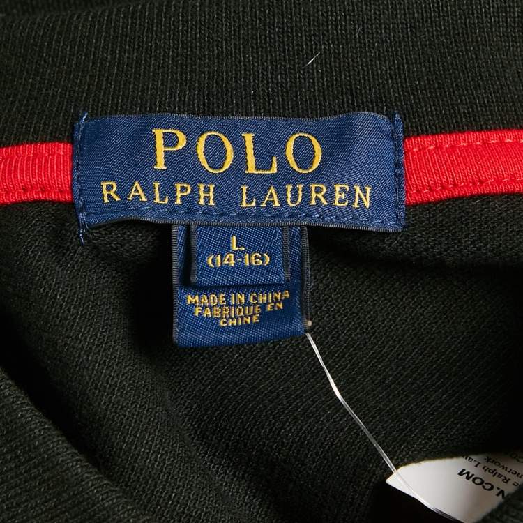 Pre Owned Polo Ralph Lauren Kids Black Embroidered Pony Cotton Polo T-Shirt L (14-16) Yrs   