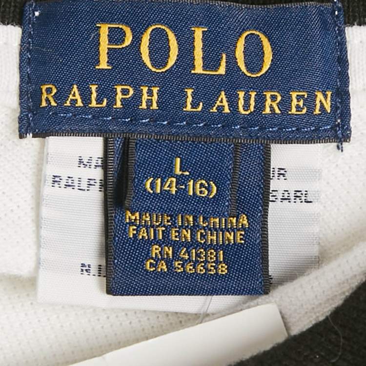 Pre Owned Polo Ralph Lauren White/Black Cotton Polo T-Shirt L 14/16 Yrs 