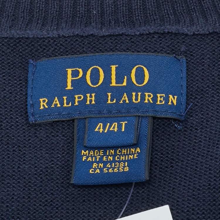 Pre Owned Polo Ralph Lauren Navy Blue Cotton Knit V-Neck Sweater 4 Yrs