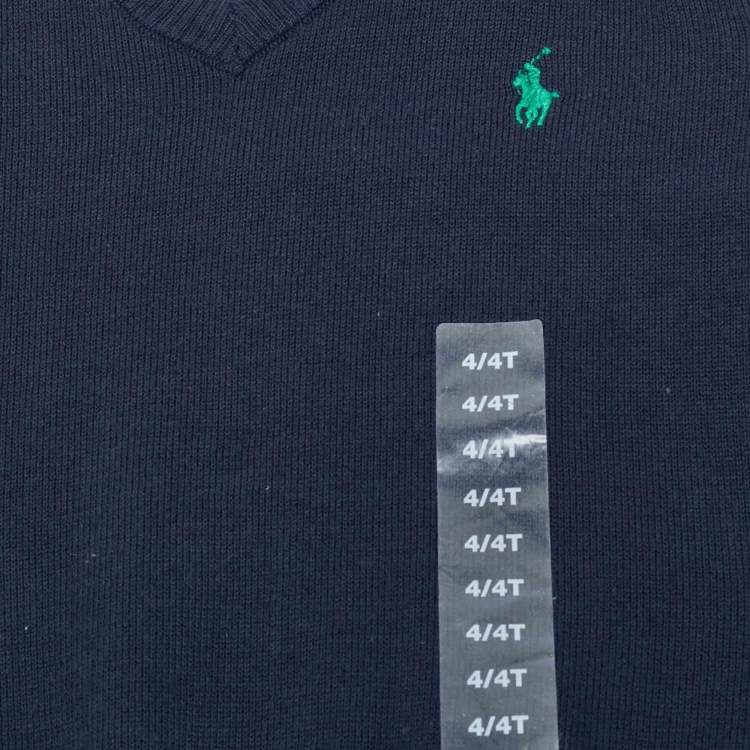 Pre Owned Polo Ralph Lauren Navy Blue Cotton Knit V-Neck Sweater 4 Yrs