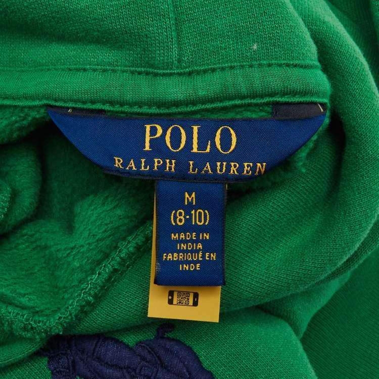 Pre Owned Polo Ralph Lauren Kids Green Logo Embroidered Cotton Blend Hoodie 8-10 Yrs 