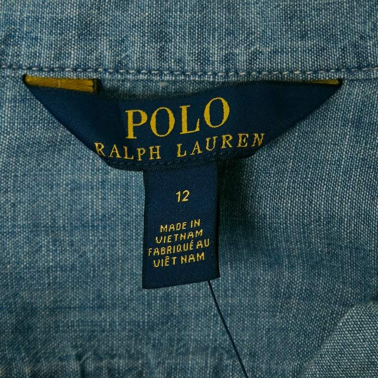 Pre Owned Polo Ralph Lauren Kid Blue Sea Print Denim Shirt 12 Yrs