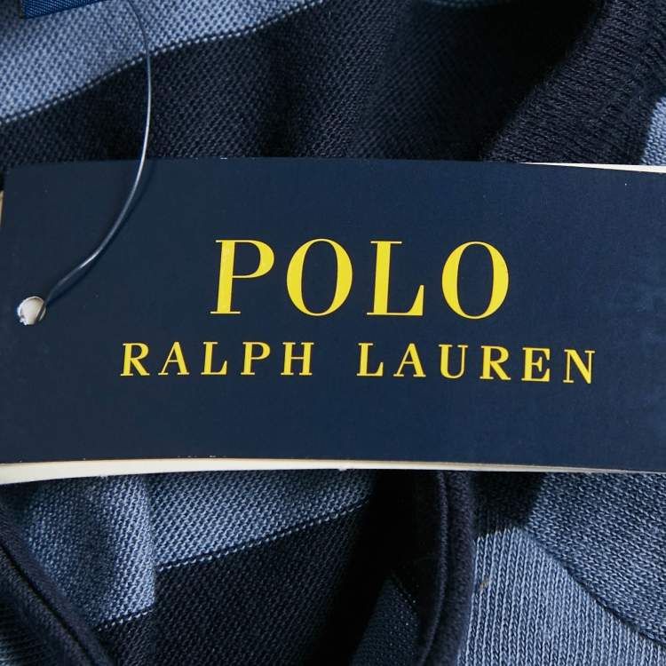 Pre Owned Polo Ralph Lauren Kids Blue Stripe Cotton Knit Bell Sleeve Top 7 Yrs