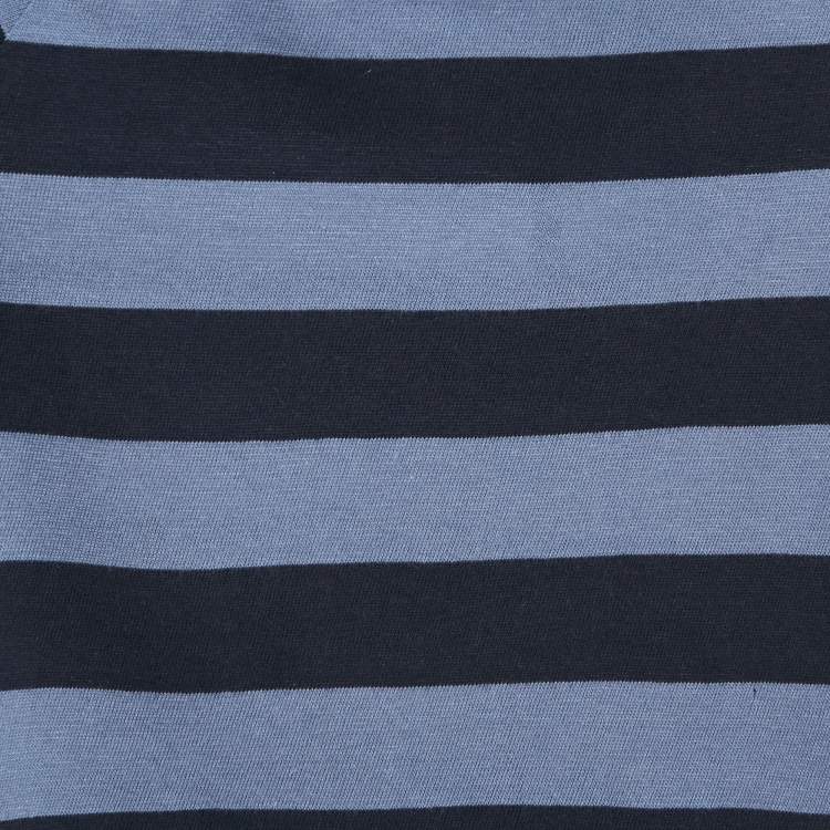 Pre Owned Polo Ralph Lauren Kids Blue Stripe Cotton Knit Bell Sleeve Top 7 Yrs