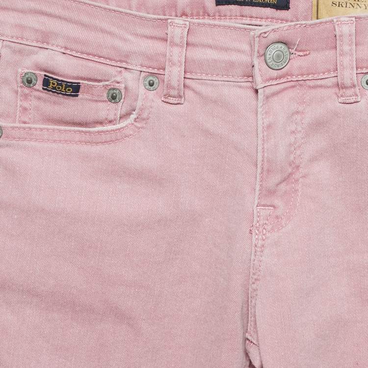 Pre Owned Polo Ralph Lauren Kids Pink Denim Tompkins Skinny Jeans 10 Yrs Waist 24"
