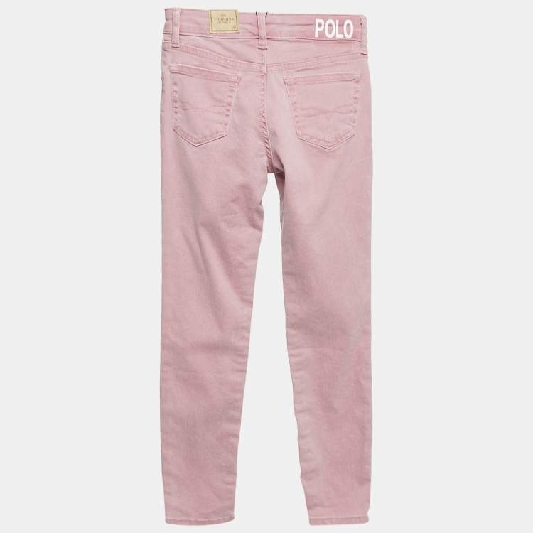 Pre Owned Polo Ralph Lauren Kids Pink Denim Tompkins Skinny Jeans 10 Yrs Waist 24"