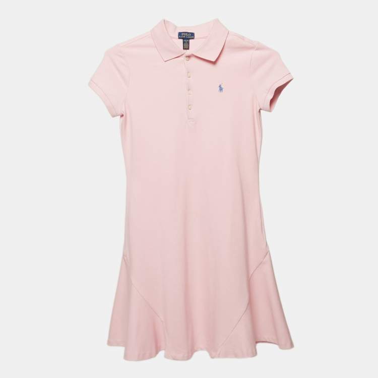 Pre Owned Polo Ralph Lauren Kids Pink Cotton Flare Polo Dress 12-14 Yrs