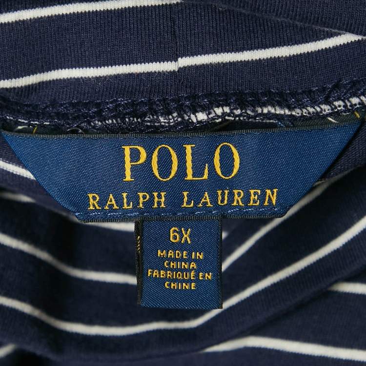 Pre Owned Polo Ralph Lauren Kids Navy Blue Stripe Cotton Knit Pleated Dress 6 Yrs