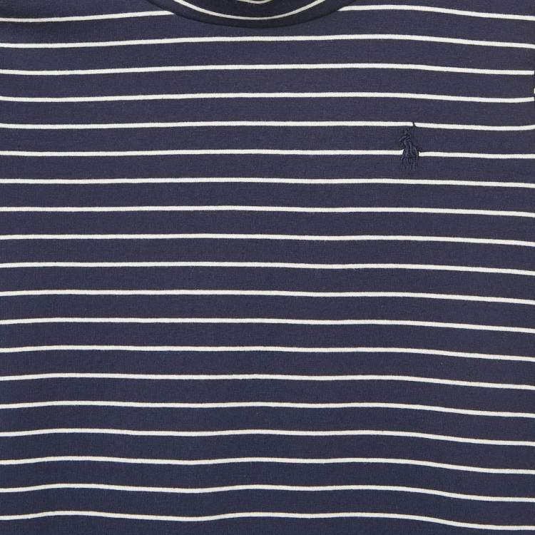 Pre Owned Polo Ralph Lauren Kids Navy Blue Stripe Cotton Knit Pleated Dress 6 Yrs