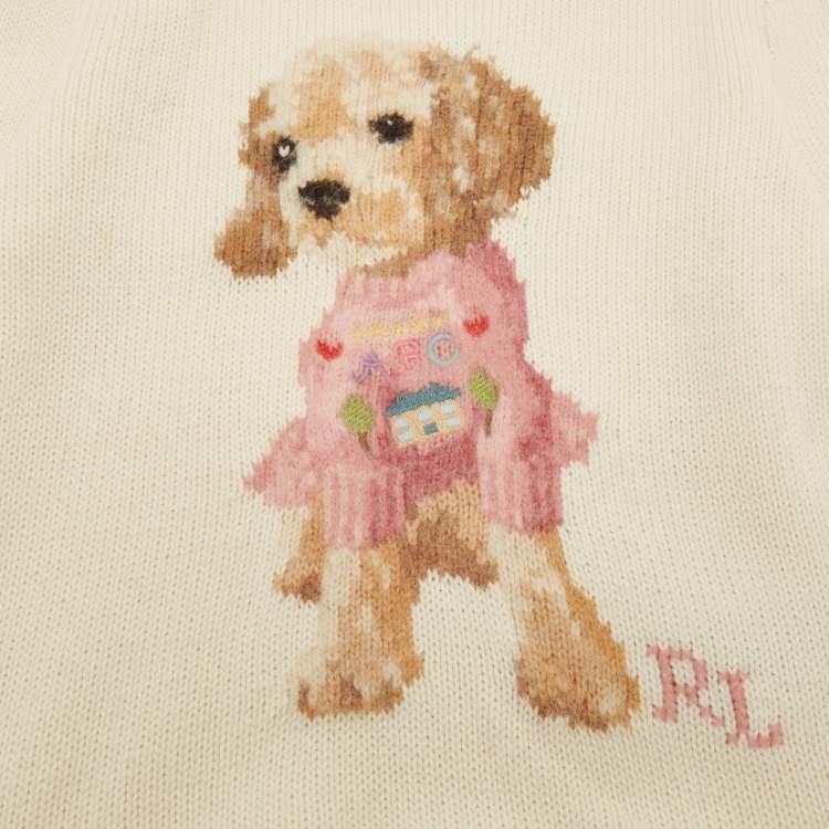 Pre Owned Polo Ralph Lauren Ivory Dog Intarsia Wool Knit Sweater 4Yrs