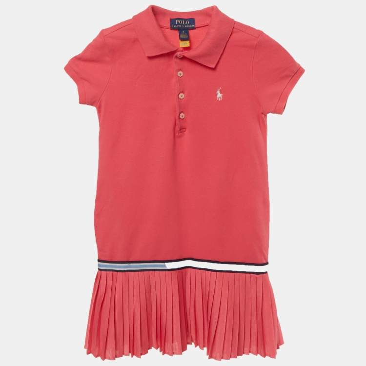Pre Owned Polo Ralph Lauren Kids Pink Cotton Pleated Polo Dress 5Yrs