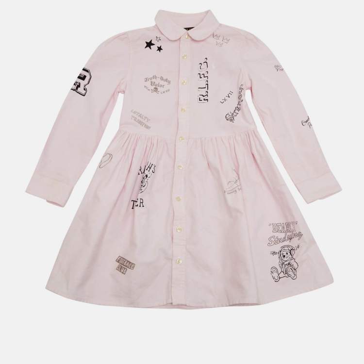 Pre Owned Polo Ralph Lauren Kids Pink Printed Cotton Dress 5Yrs