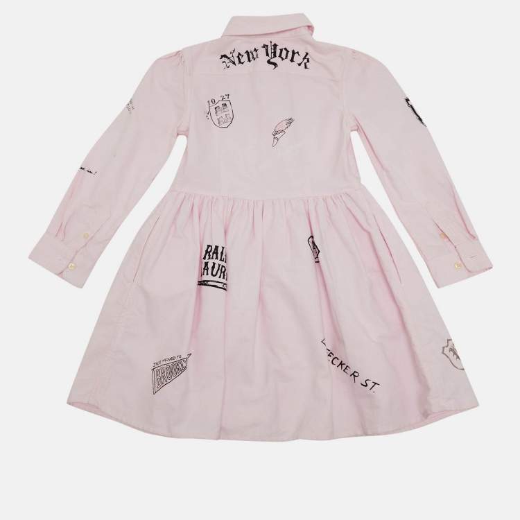 Pre Owned Polo Ralph Lauren Kids Pink Printed Cotton Dress 5Yrs