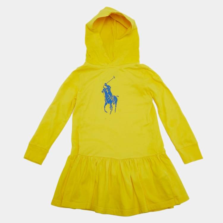 Pre Owned Polo Ralph Lauren Kids Yellow Logo Print Jersey Flared Dress 4Yrs