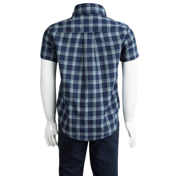Pre Owned Ralph Lauren Navy Blue Checked Cotton Short Sleeve Buttondown Shirt 2 Yrs