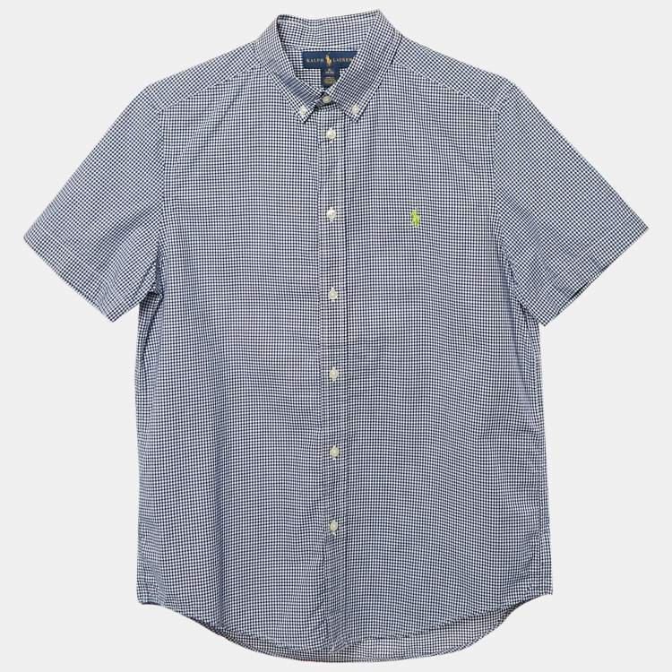Pre Owned Ralph Lauren Navy Blue Gingham Cotton Short Sleeve Shirt XL 18-20 Yrs