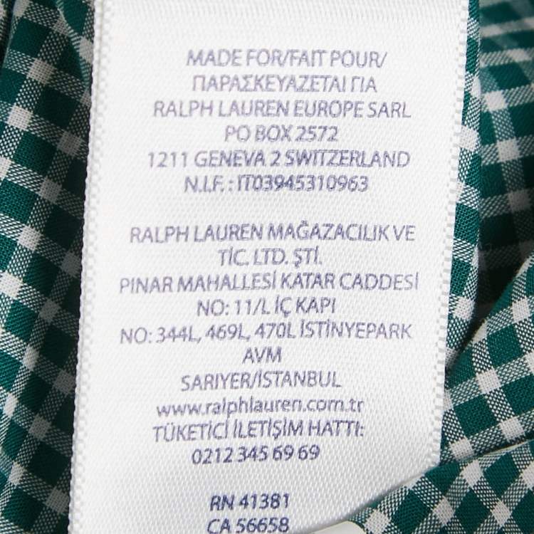 Pre Owned Ralph Lauren Kids Evergreen/White Gingham Cotton Long Sleeve Shirt XL (18-20)