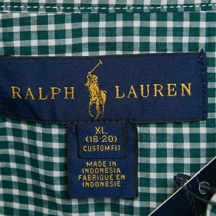 Pre Owned Ralph Lauren Kids Evergreen/White Gingham Cotton Long Sleeve Shirt XL (18-20)