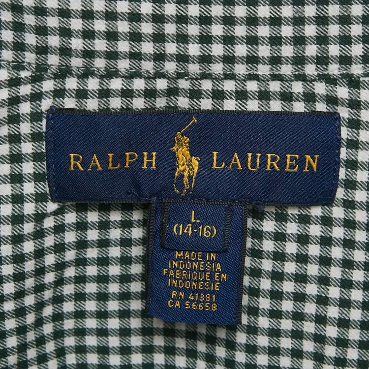 Pre Owned Ralph Lauren Kids Green Gingham Cotton Blake Shirt L (14-16) 