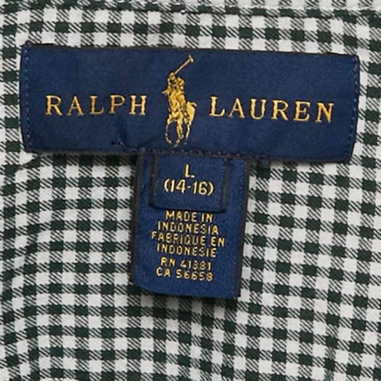 Pre Owned Ralph Lauren Kids Green Gingham Cotton Blake Shirt L (14-16) 