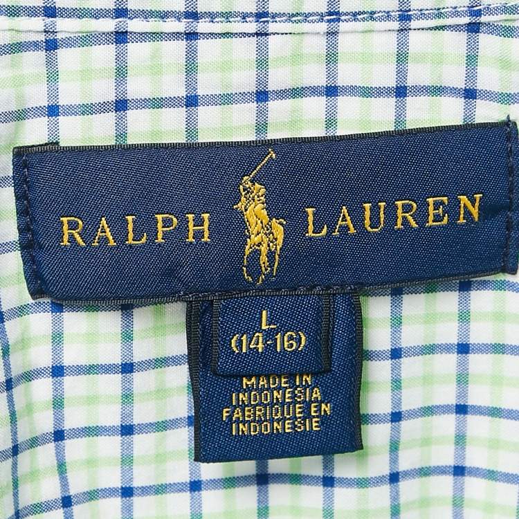 Pre Owned Ralph Lauren Kids Green Check Cotton Long Sleeve Shirt 14/16 Yrs 