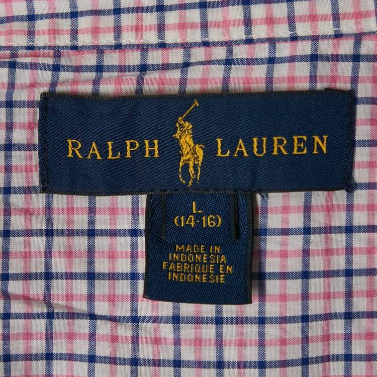 Pre Owned Ralph Lauren Kids Pink/Blue Check Cotton Long Sleeve Shirt 14-16 Yrs