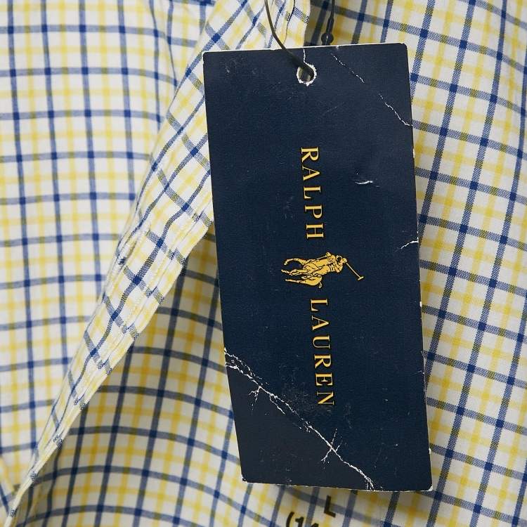 Pre Owned Ralph Lauren Kids Yellow/Blue Check Cotton Long Sleeve Shirt 14/16 Yrs 