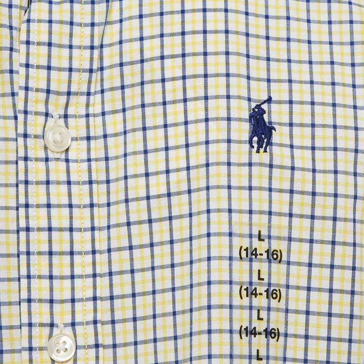 Pre Owned Ralph Lauren Kids Yellow/Blue Check Cotton Long Sleeve Shirt 14/16 Yrs 