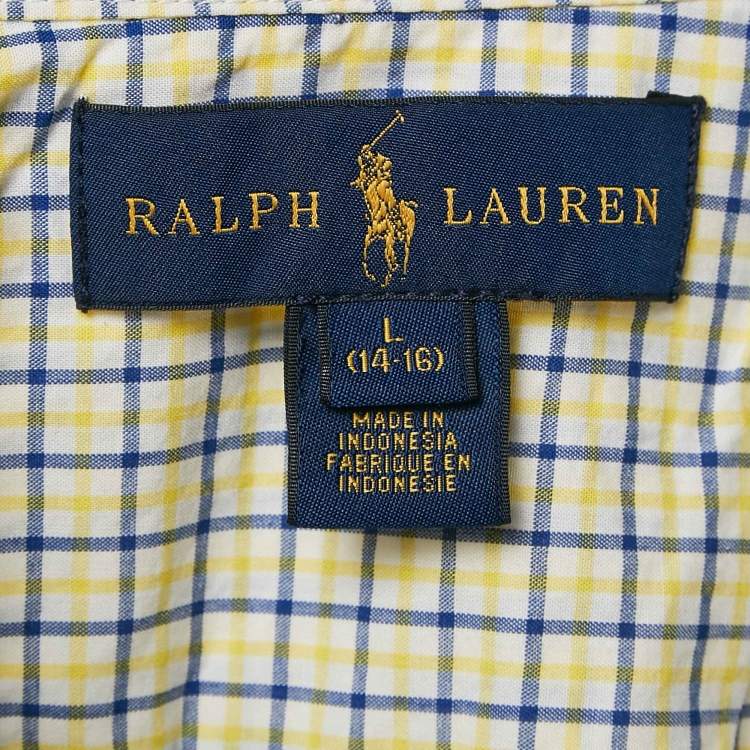 Pre Owned Ralph Lauren Kids Yellow/Blue Check Cotton Long Sleeve Shirt 14/16 Yrs 