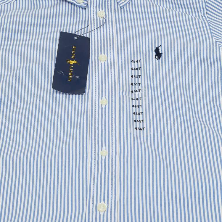 Pre Owned Ralph Lauren White & Blue Striped Cotton Button Front Shirt 4 Yrs