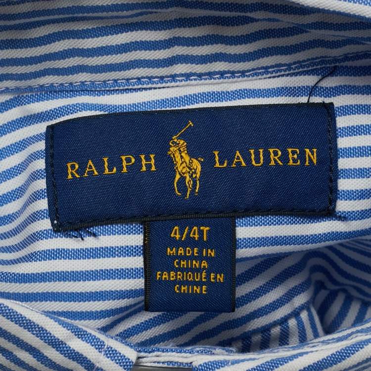 Pre Owned Ralph Lauren White & Blue Striped Cotton Button Front Shirt 4 Yrs
