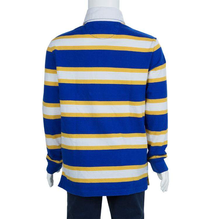 Pre Owned Ralph Lauren Blue and Yellow Striped Long Sleeve Polo T-Shirt 5 Yrs