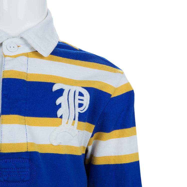 Pre Owned Ralph Lauren Blue and Yellow Striped Long Sleeve Polo T-Shirt 5 Yrs