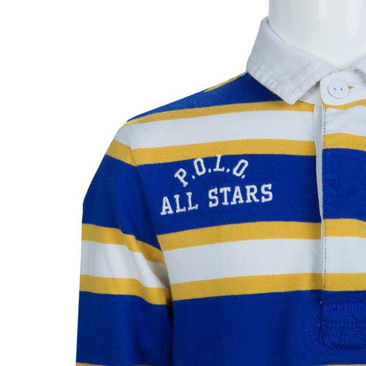 Pre Owned Ralph Lauren Blue and Yellow Striped Long Sleeve Polo T-Shirt 5 Yrs